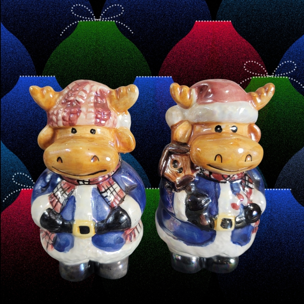 Festive Moose Figural Salt and Pepper Shakers